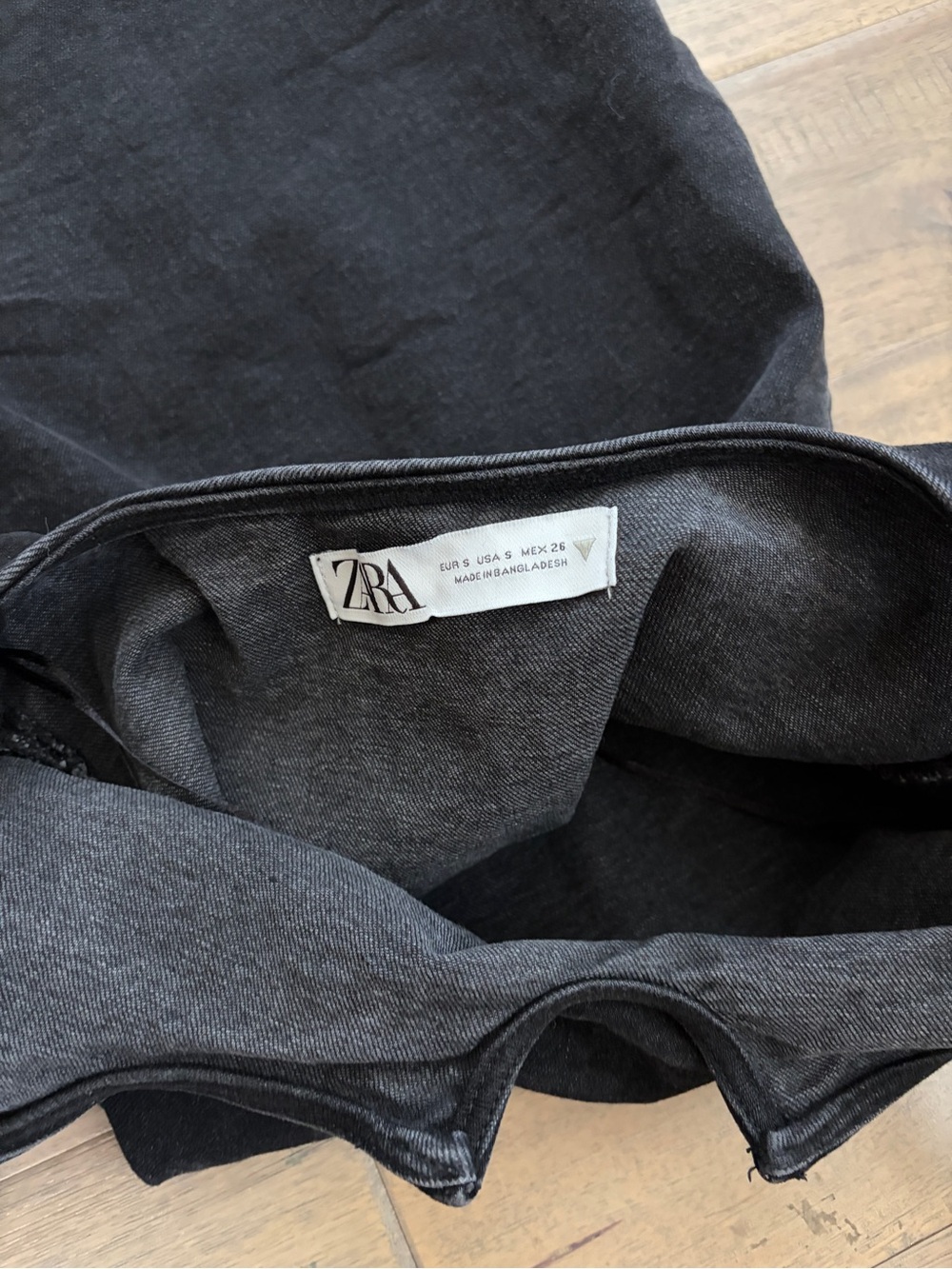 Zara Black Denim Notch Neck Bodycon Mini Dress Small - Picture 6 of 8